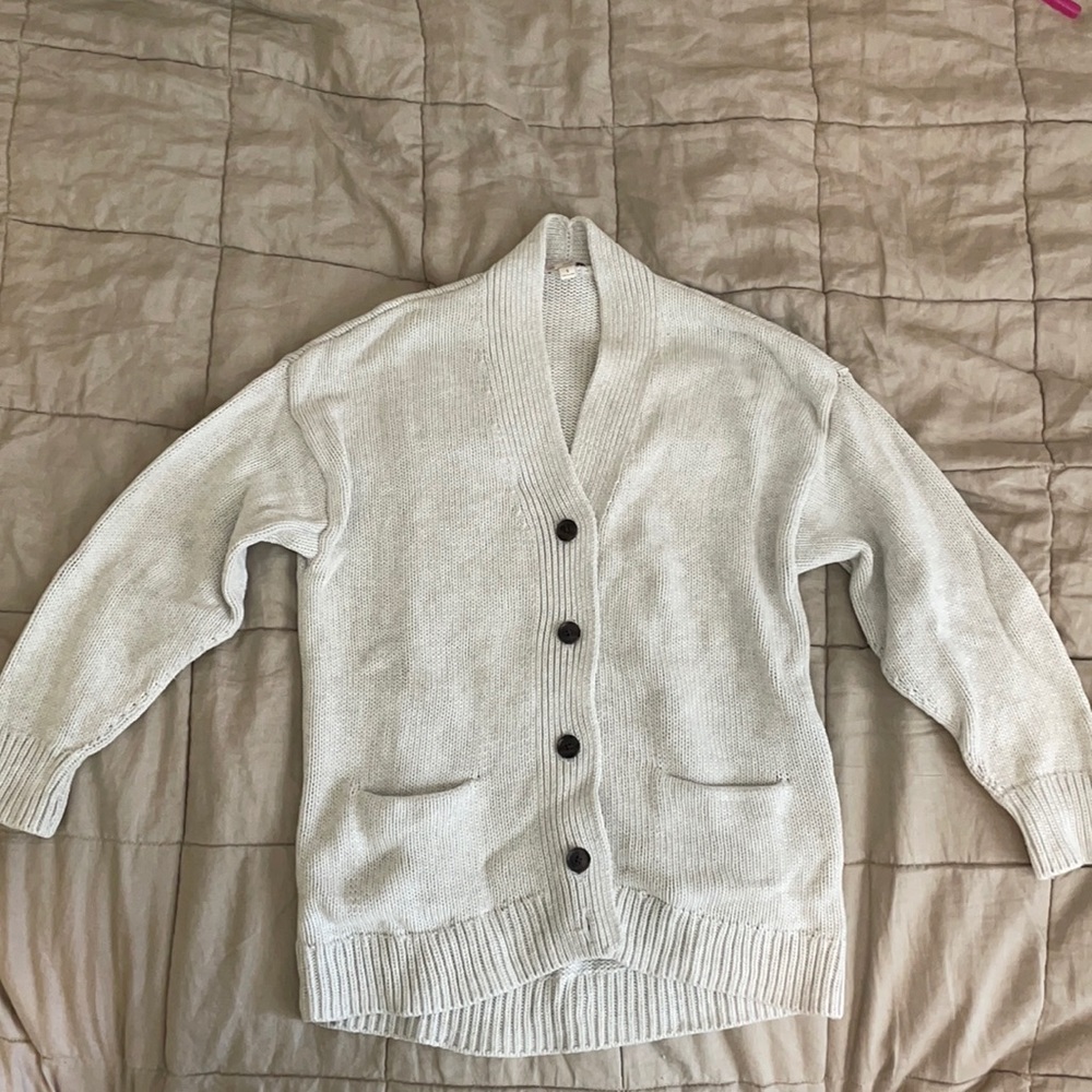 Chunky Cardigan Grey Button-front Blue Cotton